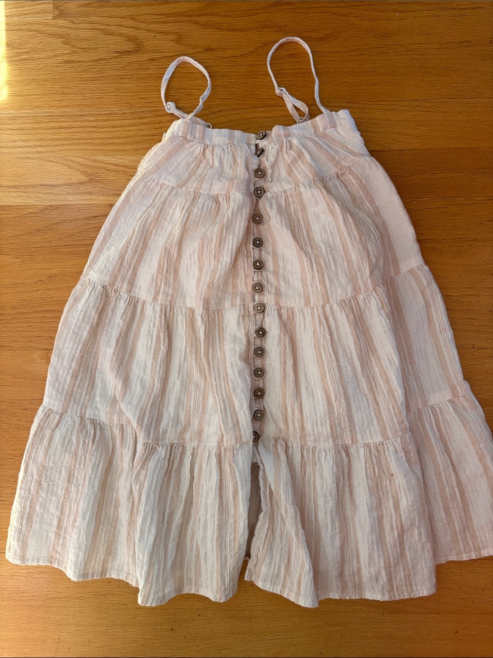 Rylee + Cru Light Pink and White Tiered Button-Front Dress